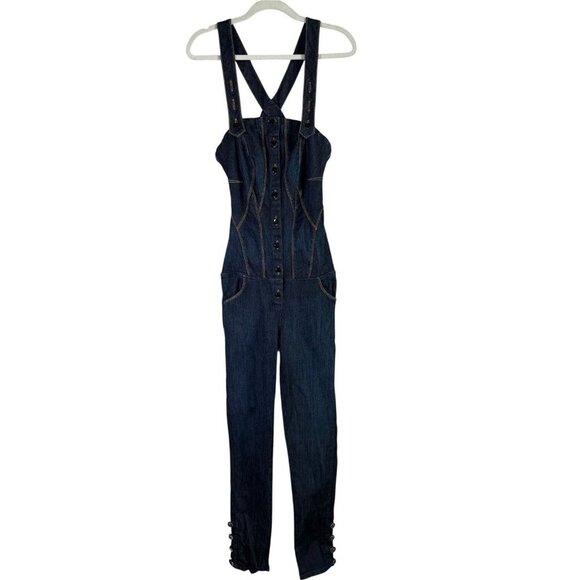 CHICK By NICKY HILTON Blue Denim Jean Overalls Womens Size 28 Adjustable Straps - Picture 1 of 15